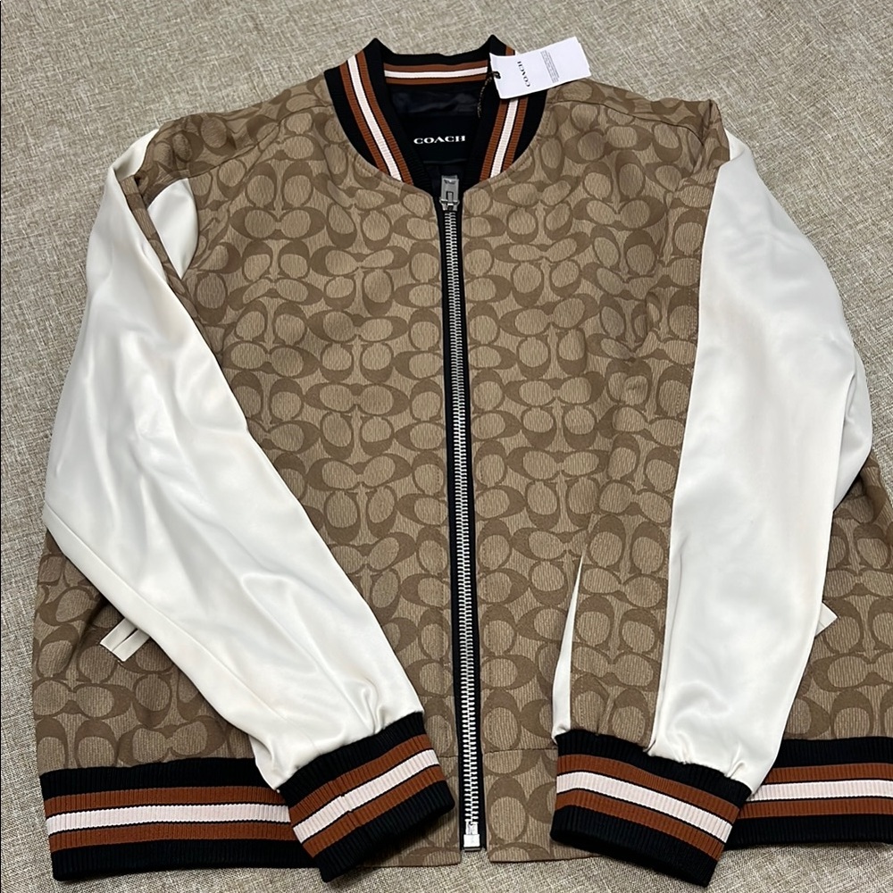 Coach Cream and White Bomber Jacket